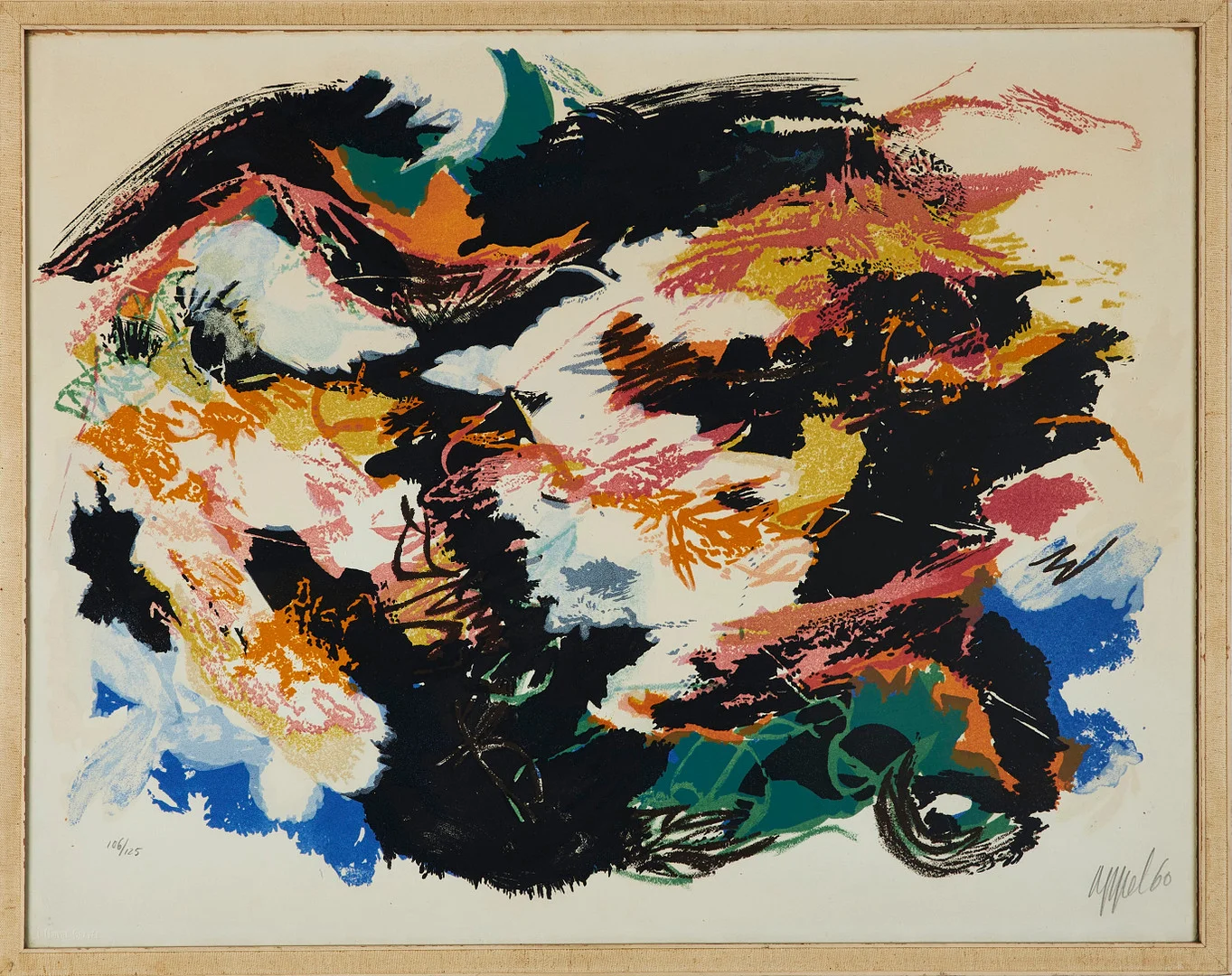 KAREL APPEL. Abstrakt komposition, färglitografi, signerad appel, daterad 1960. — Engravings & Prints — Stockholms Auktionsverk Sickla