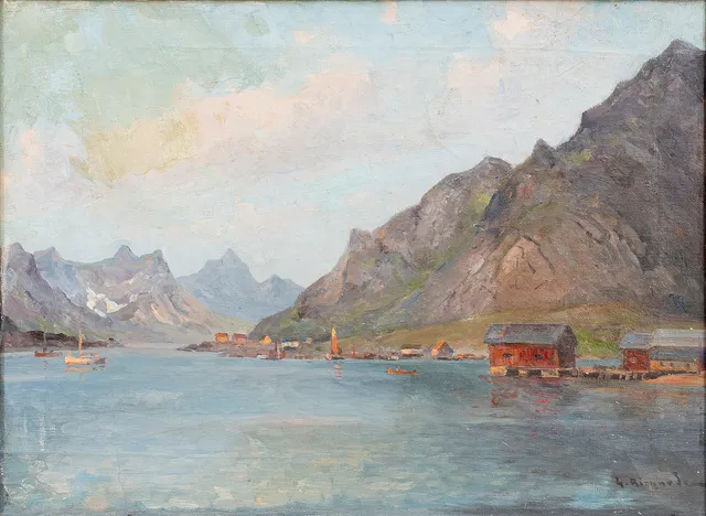 LUDVIG RICHARDE. Insjölandskap med berg, olja på duk, signerad.
