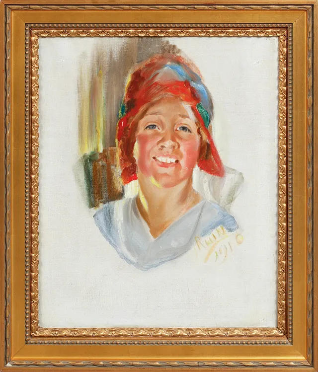 INGRID RUIN. Porträtt av kulla, olja på duk, signerad och daterad 1916.