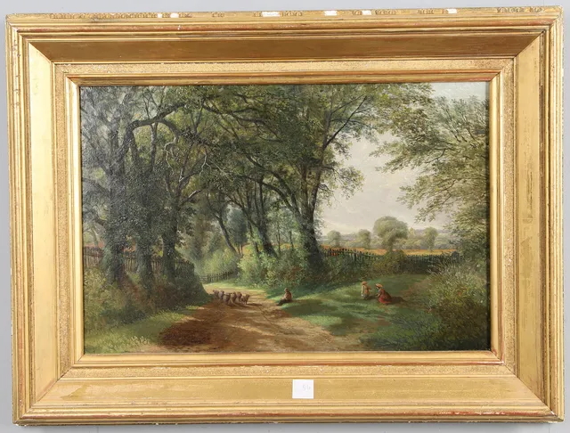 ENGLISH SCHOOL, 19TH CENTURY. FIGURES ON A SUNLIT PATH.