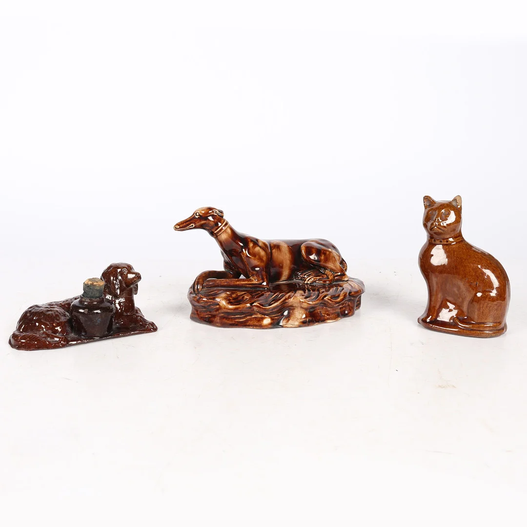 THREE ITEMS OF VICTORIAN TREACLE GLAZE POTTERY (3). — European — Bishop & Miller