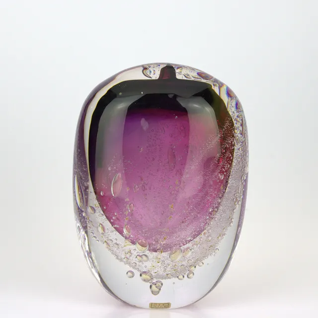 HANNE DREUTLER. Skulptur, glas med bubblor, etikettmärkt, Studio Åhus, signerad HD.