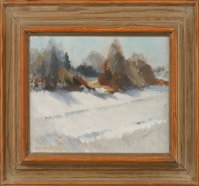 ALLAN ANDERSSON. "Vårvinter". Olja på duk, signerad.