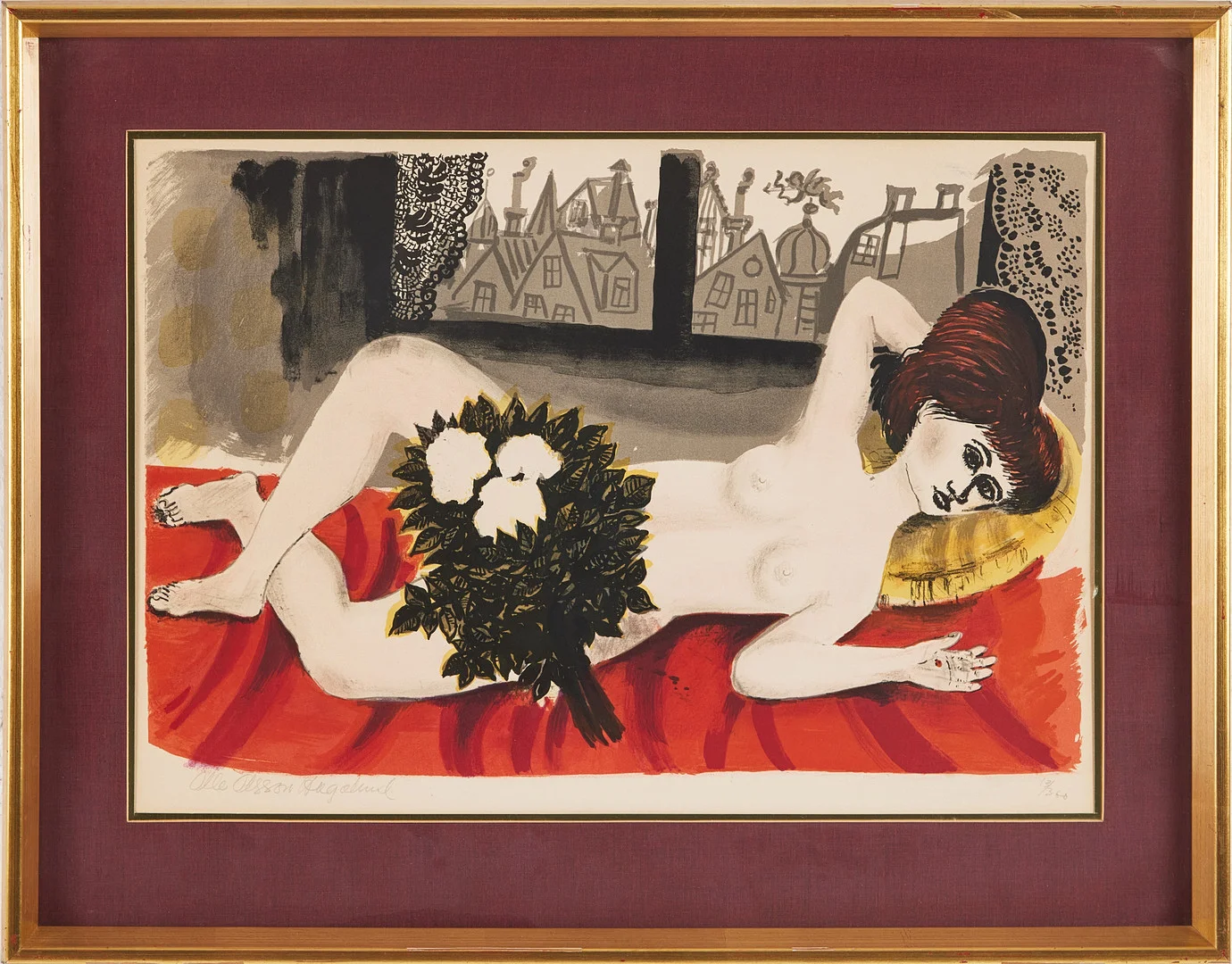 OLLE OLSSON-HAGALUND (1904-1972). "Nyckelpigan", färglitografi. — Engravings & Prints — Stockholms Auktionsverk Magasin 5