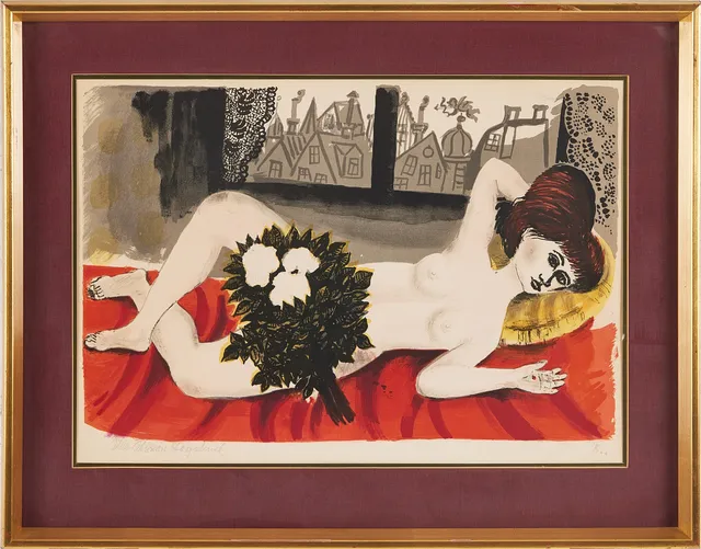 OLLE OLSSON-HAGALUND (1904-1972). "Nyckelpigan", färglitografi.