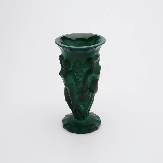 FRANTISEK PAZOUREK. VAS, MALAKITGLAS, CURT SCHLEVOGT, TJECKIEN, ART DÉCO, OSIGNERAD.