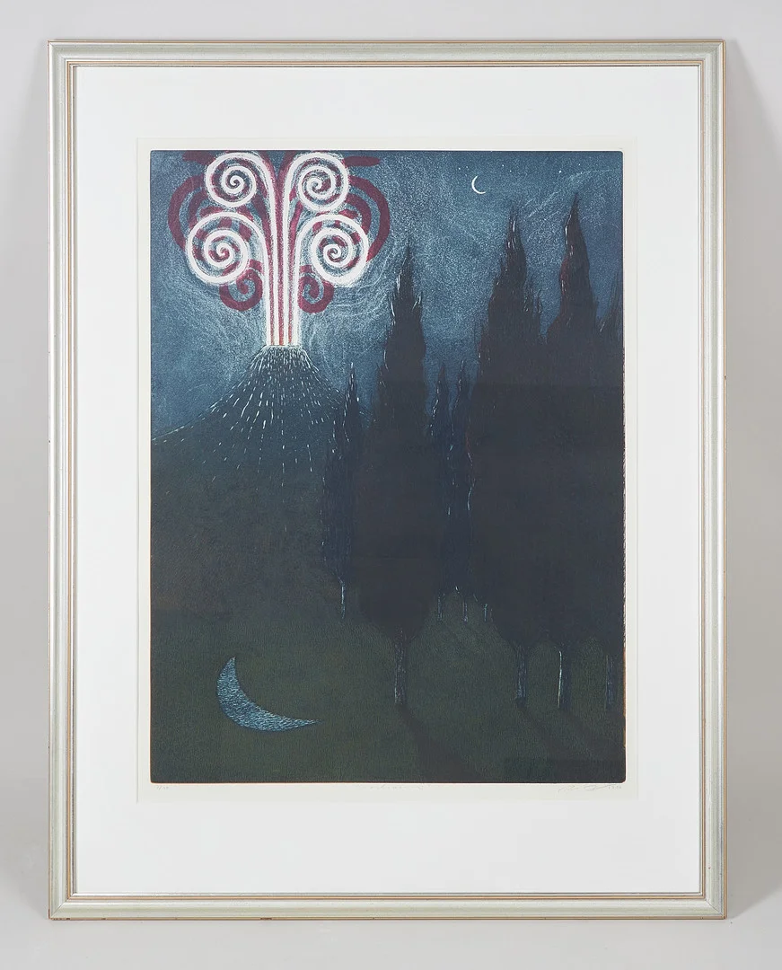 TUULA LEHTINEN. "Vulkan", signerad samt daterad 1990, etsning och akvatinta, 7/20. — Engravings & Prints — Stockholms Auktionsverk Helsinki