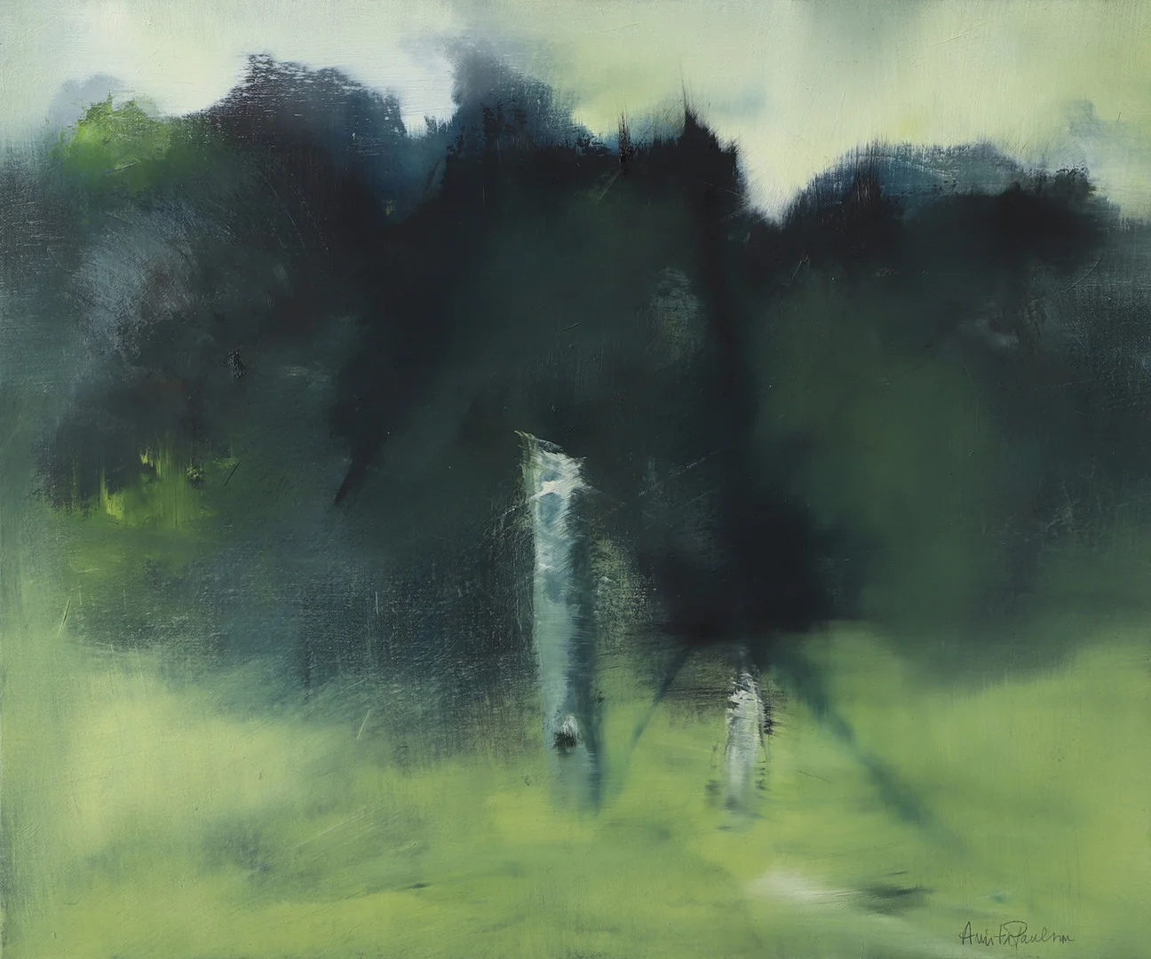 ANITA PAULSSON. Grönt landskap, olja på duk, signerad. — Paintings — Helsingborgs Auktionskammare