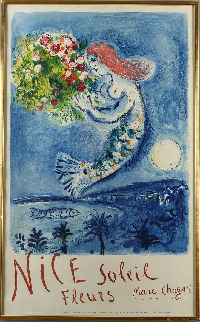 MARC CHAGALL. färglitografisk affisch, 1962, tryckt av Mourlot, Paris, utgiven av Commisariat Géneral au Tourisme. — Engravings & Prints — Auktionshuset Kolonn