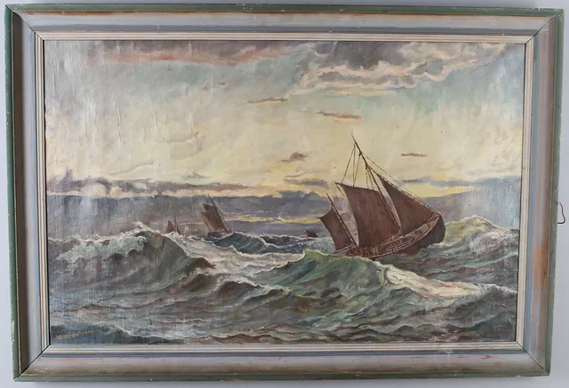 OIDENTIFIERAD KONSTNÄR. Marint motiv, olja på duk, signerad V Nordström.