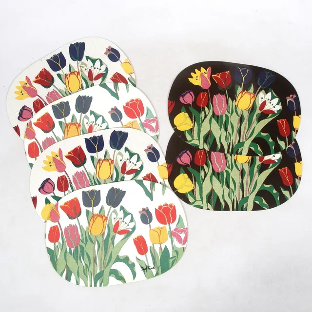 JOSEF FRANK. Bordstabletter, 4 st, "Tulpan", Firma Svenskt Tenn.