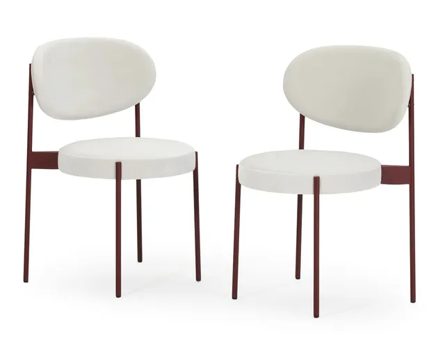 Pair of chairs with bordeaux lacquered steel frame. Upholstered in velour. Model Series 430. Designed 1967. Manufactured and marked by Verpan. (2)