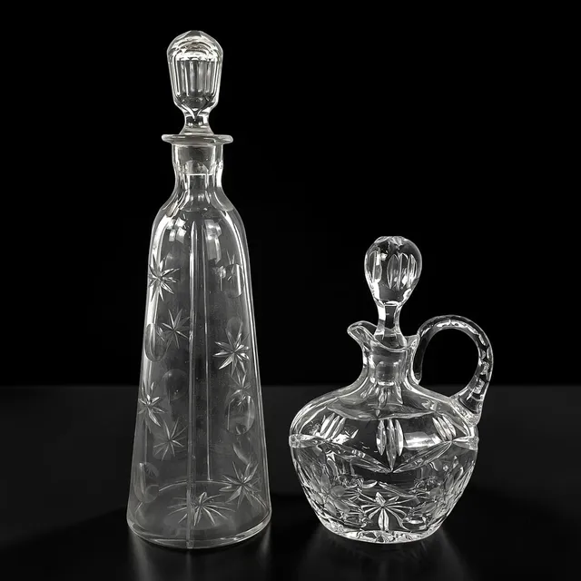 KARAFFER med propp, 2 st, glas, 1900-tal.