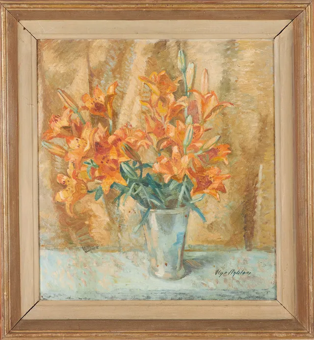 OLGA NYBLOM (1872-1955). Blomsterstilleben, olja på pannå, signerad.