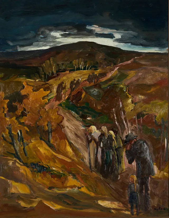 AXEL NIPSTAD (Sollefteå 1901-1953 Leksand), Procession, signerad, olja på pannå.