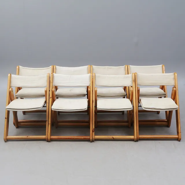 GILLIS MAGNUSSON. FÄLLSTOLAR, 8 st, Ikea "Kon-tiki" 1970-tal.
