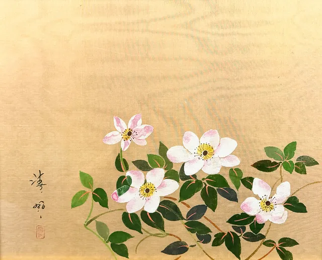 KIYOHIKO NISHIDA. BLANDTEKNIK PÅ SIDEN, signerad, 1900-tal.