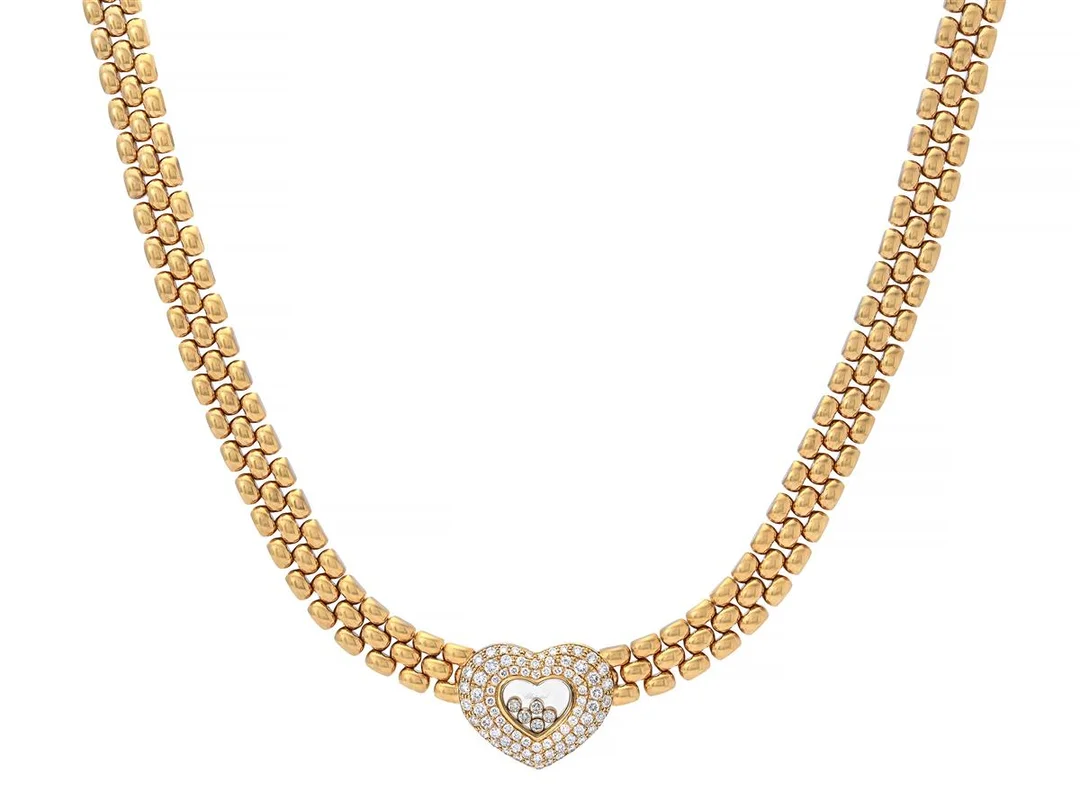 CHOPARD, collier, Happy Diamonds, 18K guld, briljantslipade diamanter ca 2,59 ctv, ca TW/VS, refnr 81/5427-20, serienr 9615445, längd 41 cm, vikt 117,8 g, glaset har en repa. — Smycken/Collier — Kaplans