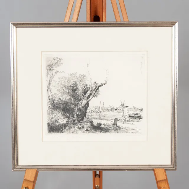 REMBRANDT HARMENSZ VAN RIJN. EFTER. Etsning, landskapsmotiv.