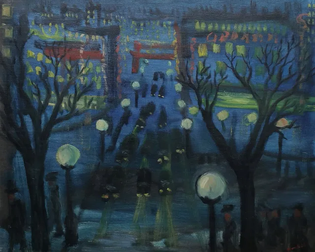 ESKIL NORDELL. "Blå natt Paris". Olja på duk, signerad.