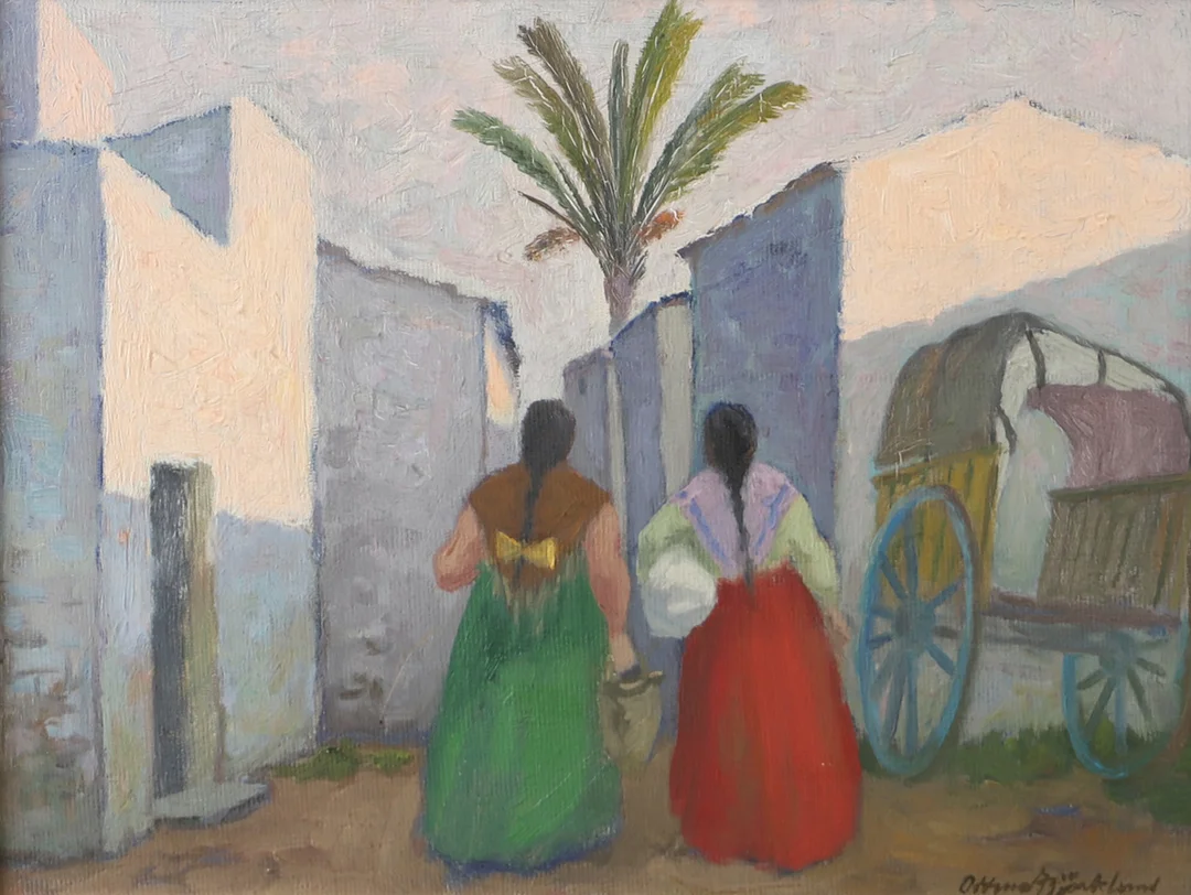ODDMAR BJÖRKLUND. 2 gående kvinnor, olja på duk, signerad. — Paintings — Helsingborgs Auktionskammare