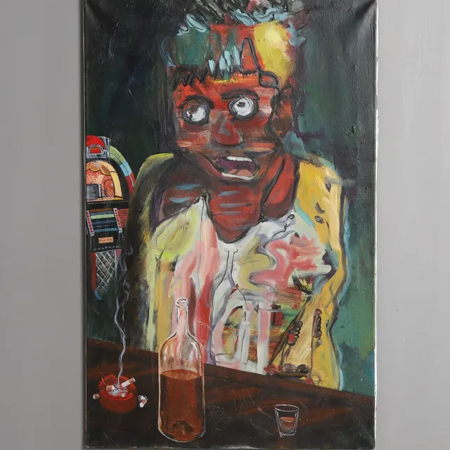 PETER WAHLBECK. OLJA PÅ DUK, " The barfly", signerad och daterad 2013.