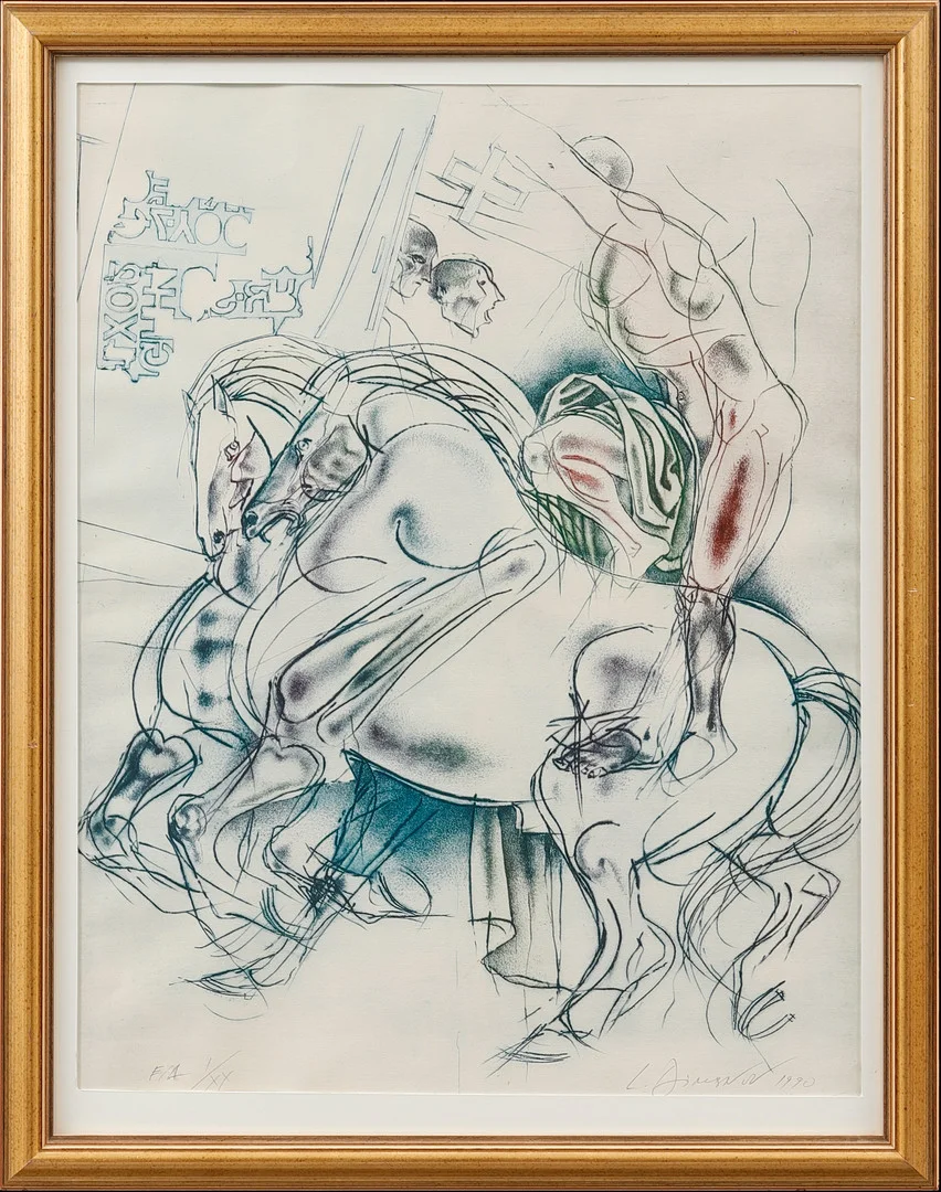 LJUBEN DIMANOV. Figurer och hästar, färglitografi, signerad och numrerad E.A I/XX. — Engravings & Prints — Göteborgs Auktionsverk