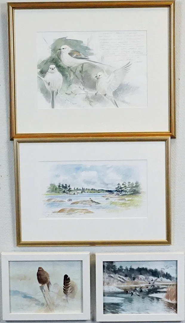 LARS HOLM (f. 1956), 2 st, akvareller samt 2 st offsettryck , fågelmotiv, signerade.