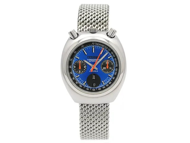 CITIZEN, s.k. "Bullhead", "Tachymeter", Cal 8110 A, Serie nr. 30700970, Boett nr. 4-901053-K / 67-9011, kronograf, herrur, 38 x 42 mm, stål, automatisk, mineralglas, dag, datum, skadad urtavla (7/10), originallänk, viklås, ca 1973.