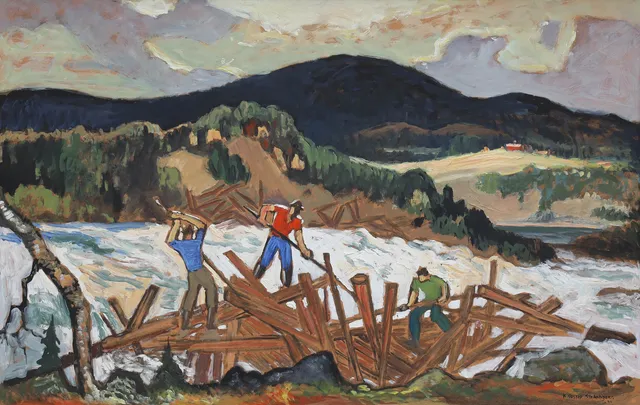 KARL GUSTAF STRANDBERG. Olja på pannå, flottare vid fors, signerad K Gustaf Strandberg, daterad -49.