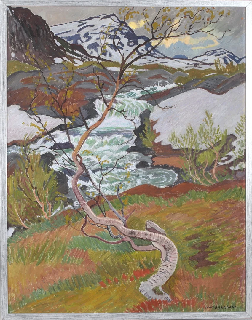 IVAN BERGDAHL. "Försommar vid Paktajåkka", olja på pannå, signerad. — Paintings — Stadsauktion Sundsvall