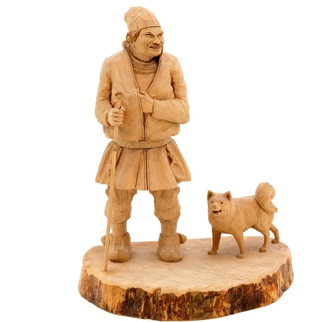 BENGT FRANSSON. Skulptur "Lappgubbe Å Hund, Västerbottens Läns dräkt, Signerad & daterad: 1971.