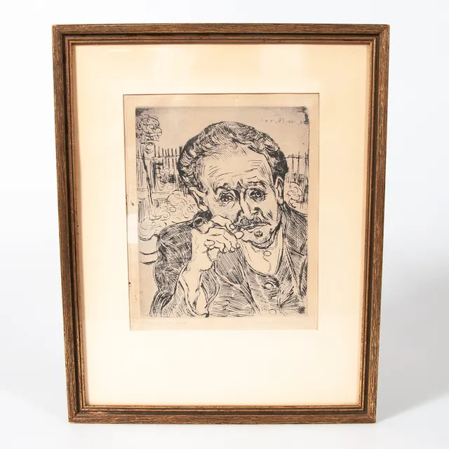 VINCENT VAN GOGH. EFTER. Etsning. "Homme à la Pipe: Portrait du Docteur Gachet ", 1890.