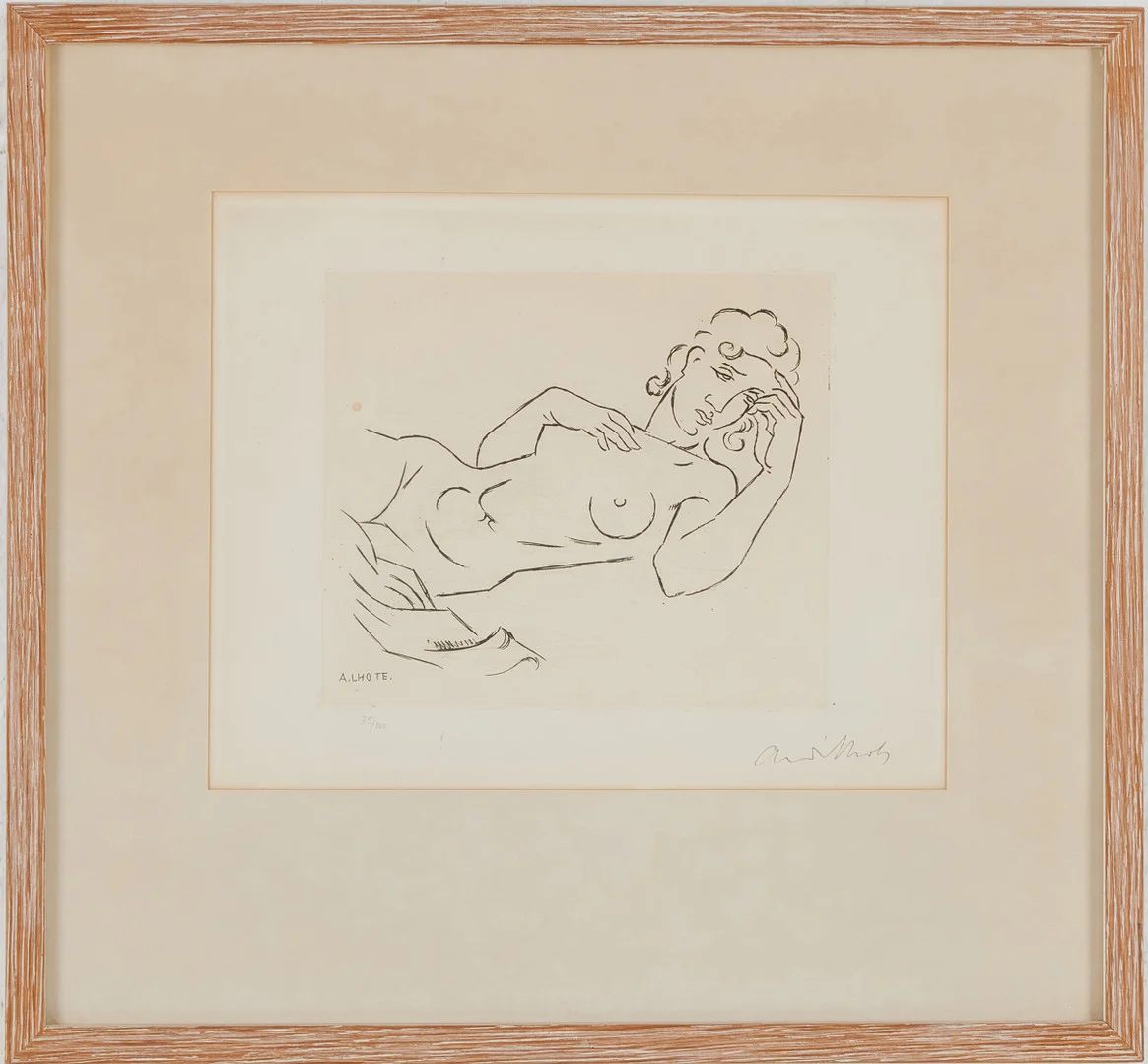 ANDRÉ LHOTE. Liggande modell, etsning. — Engravings & Prints — Stockholms Auktionsverk Magasin 5