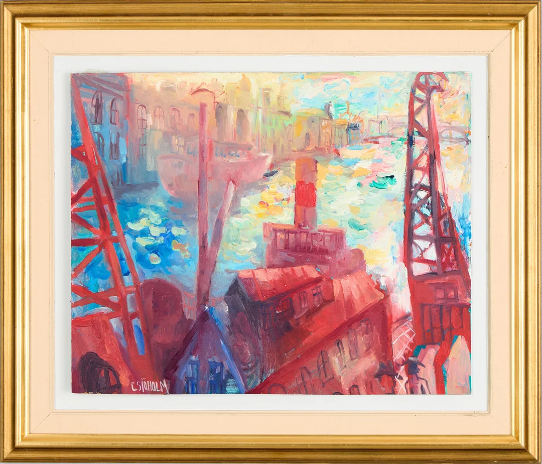 CHARLES SJÖHOLM. "Hamnen". — Paintings — Uppsala Auktionskammare
