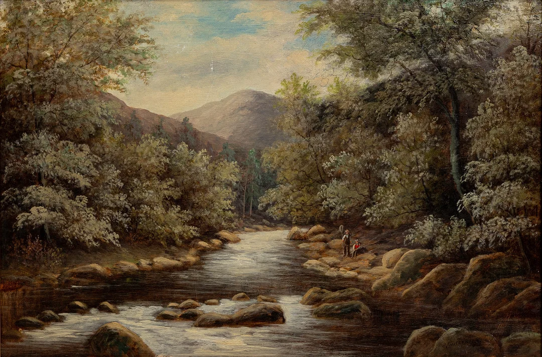 EDWARD WILLIAMS (1781-1855). HANS EFTERFÖLJARE. "Beasley near Ingleton Yorkshire", olja på pannå, signerad E. Williams, 1800-tal. — Paintings — Auktionshuset Kolonn