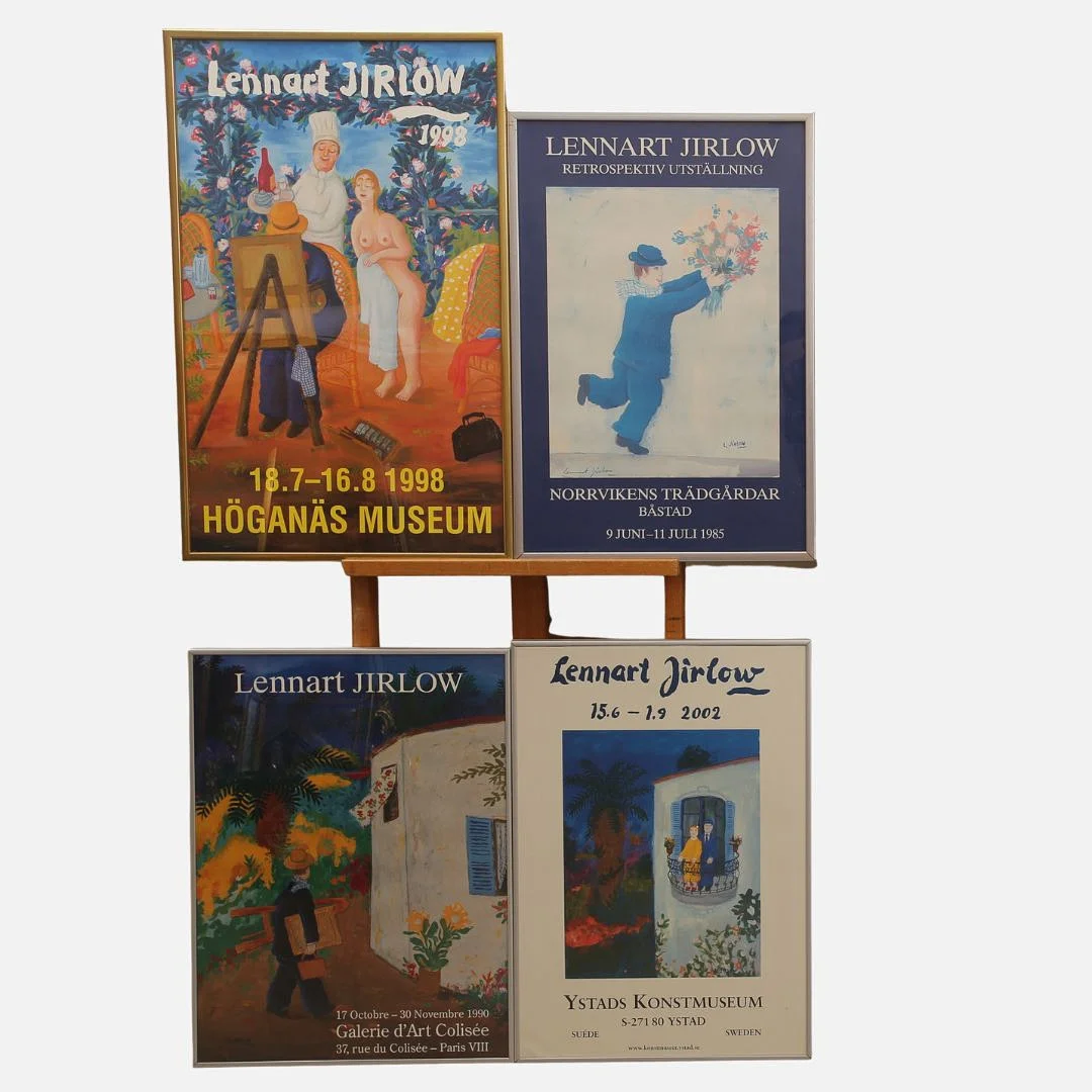 LENNART JIRLOW. Utställningsaffischer, 4 stycken, varav en handsignerad (Båstad). — Other — Limhamns Auktionsbyrå