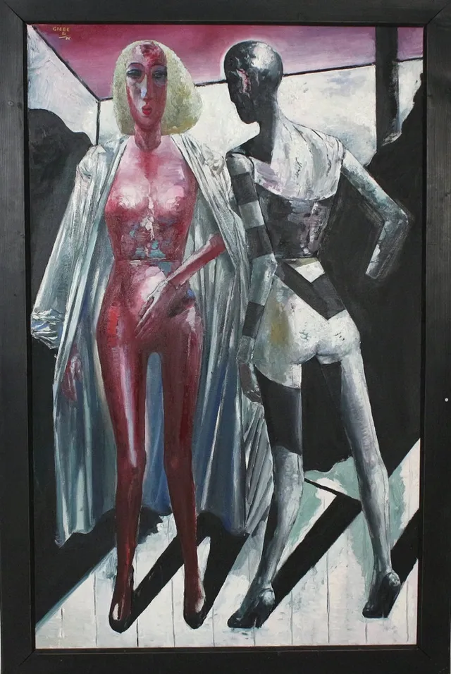 HUBERTUS GIEBE (*1953). HUBERTUS GIEBE (bk). 'Zwei Puppen', 1982/1996, Öl auf Leinwand, signiert.