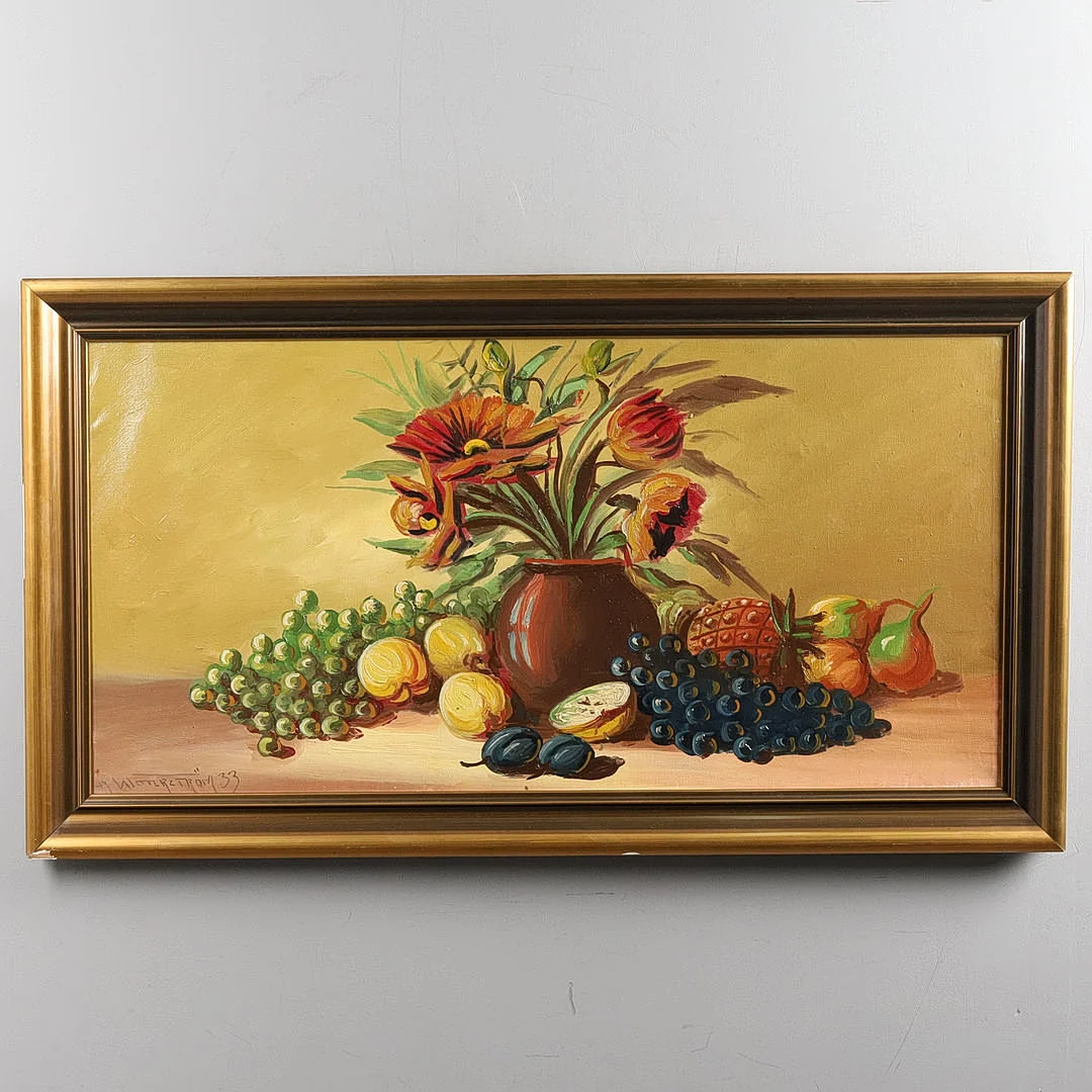 ALFRED WETTERSTRÖM (1863-1934). OLJA PÅ DUK, stilleben med frukter och blommor, signerad & daterad -33. — Paintings — Örebro Stadsauktioner
