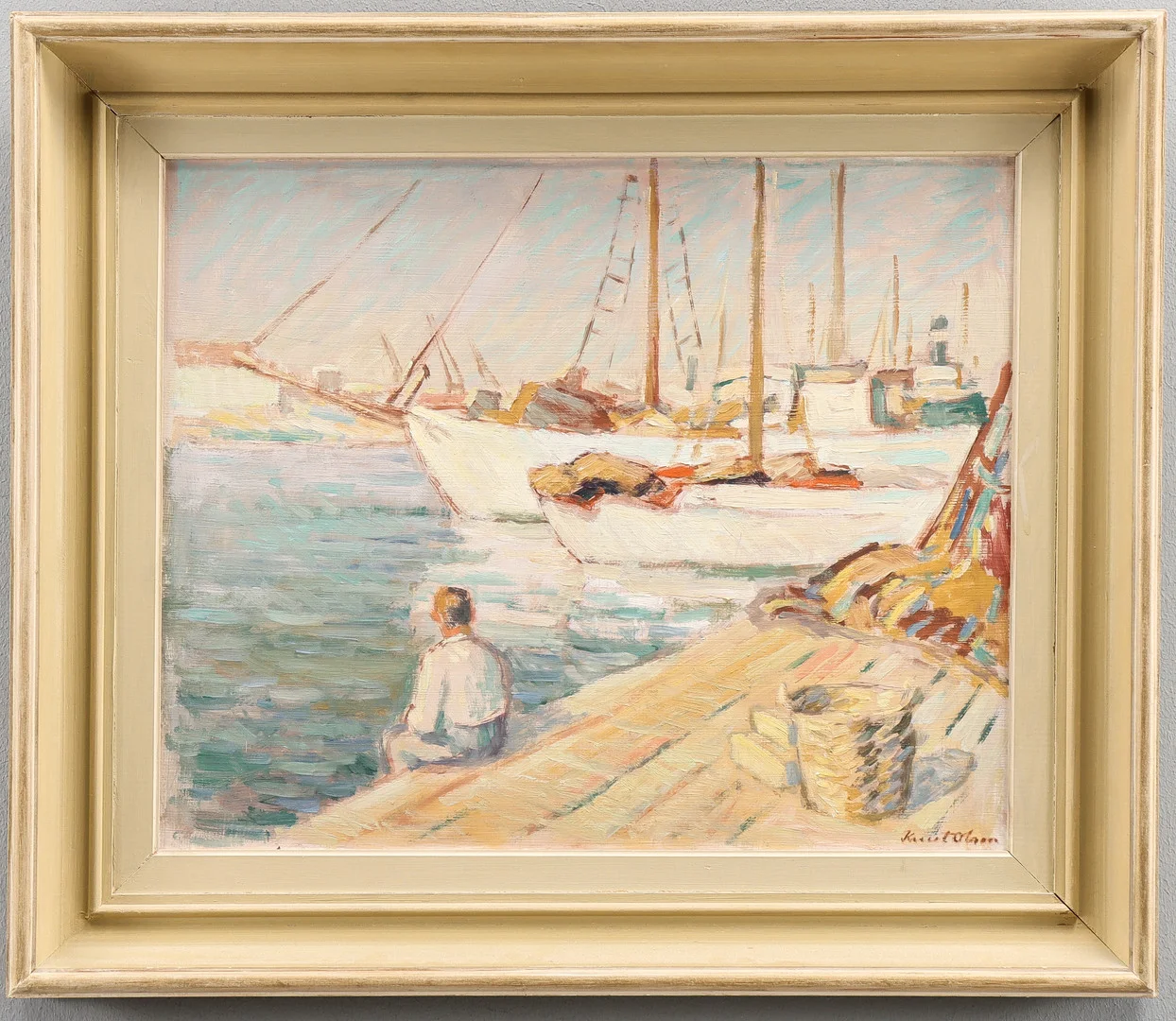 KNUT OLSON. "Morgon i hamnen". — Paintings — Karlstad Hammarö Auktionsverk