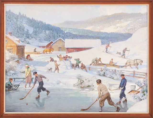 NILS ASPLUND (1874-1958). Årstider - Vinter, olja på pannå, signerad Nils Asplund.