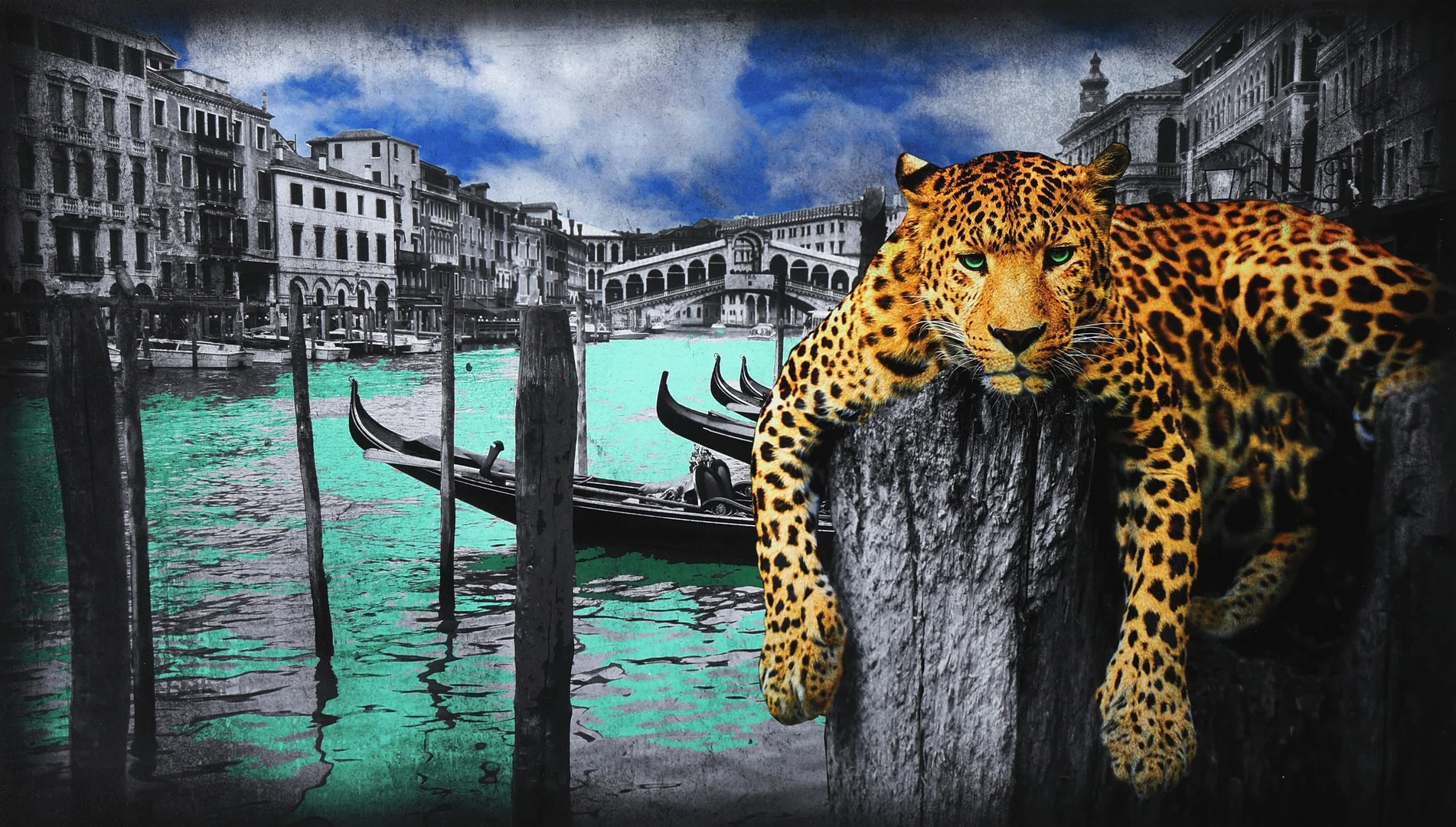 LARS TUNEBO. Mixed media, "Hanging in Venice", (gul), signerad, numrerad 11/L, oramad. — Engravings & Prints — Gomér & Andersson Jönköping