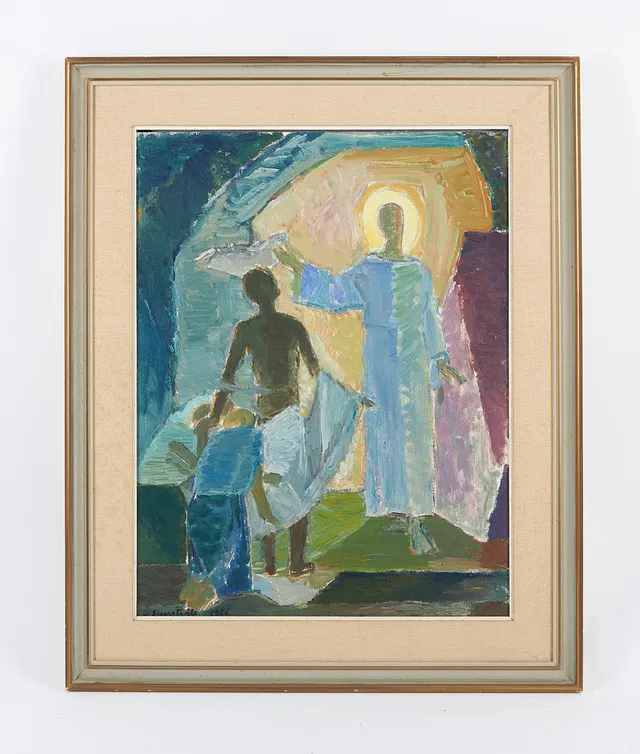 LENNART SEGERSTRÅLE. Studie till altartavlan "Lazarus uppväckelse", Laihiala, signerad samt daterad 1956, olja på pannå.