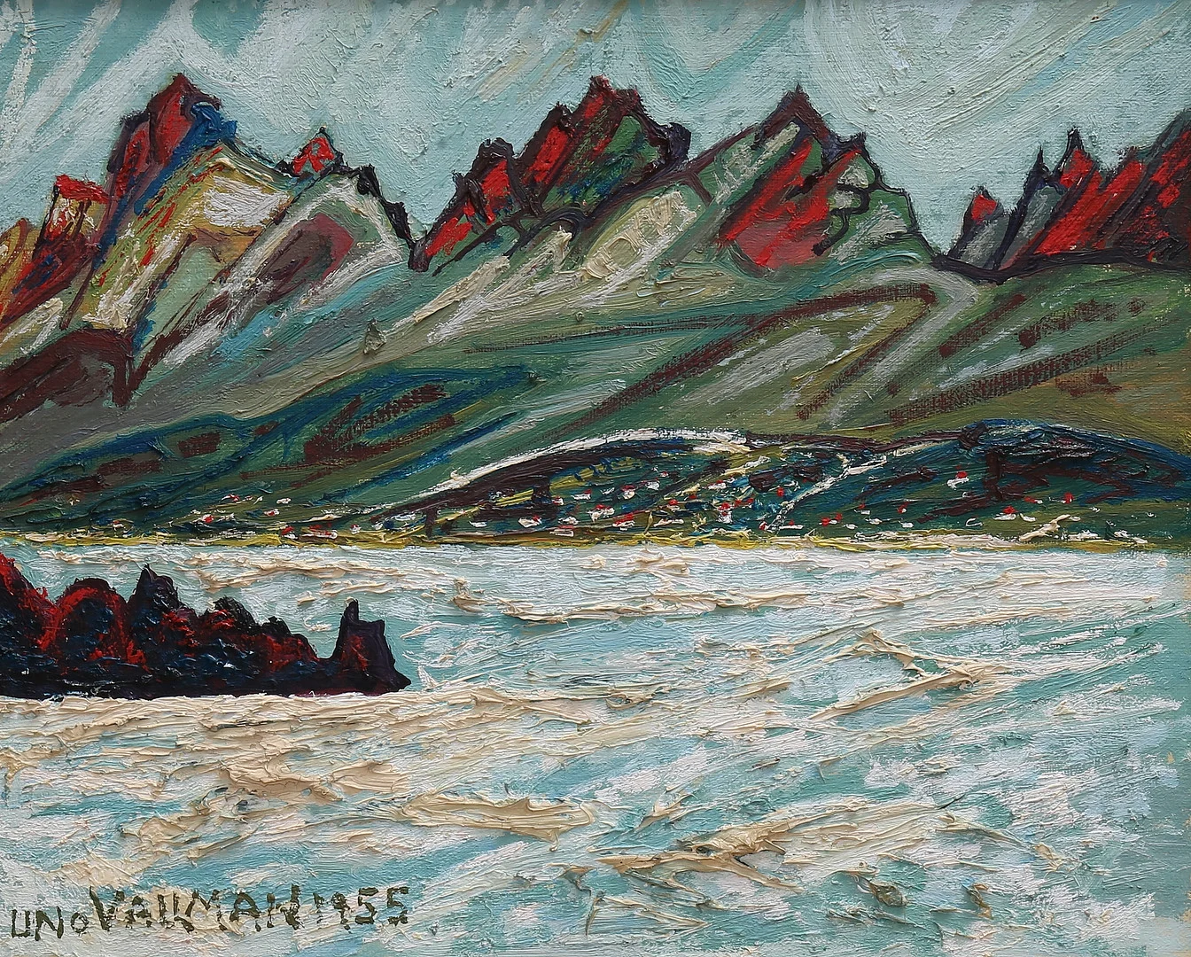 UNO VALLMAN. MÅLERI, fjällmotiv, olja på duk, signerad, daterad 1955. — Paintings — Auktionshuset Kolonn