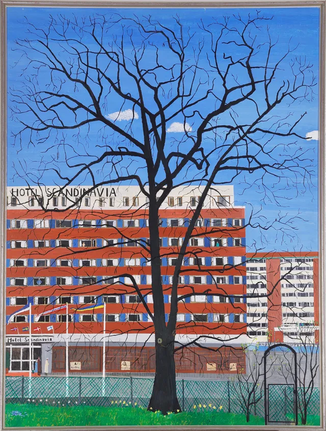 MONA JOHANSSON (1924-2010). "Hotell Scandinavia", olja på pannå.