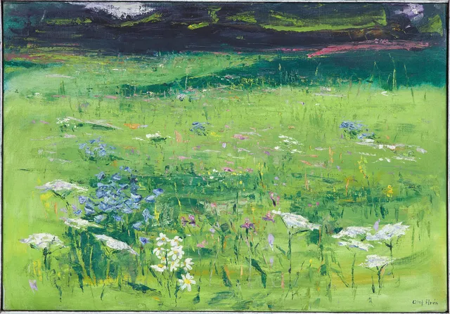 OLOF ARÉN. Blomsteräng, olja på duk, signerad.