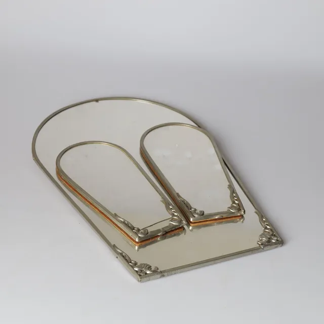 SPEGEL med LAMPETTER, 3 delar, tenn, Art Deco, 1930-/40-tal.