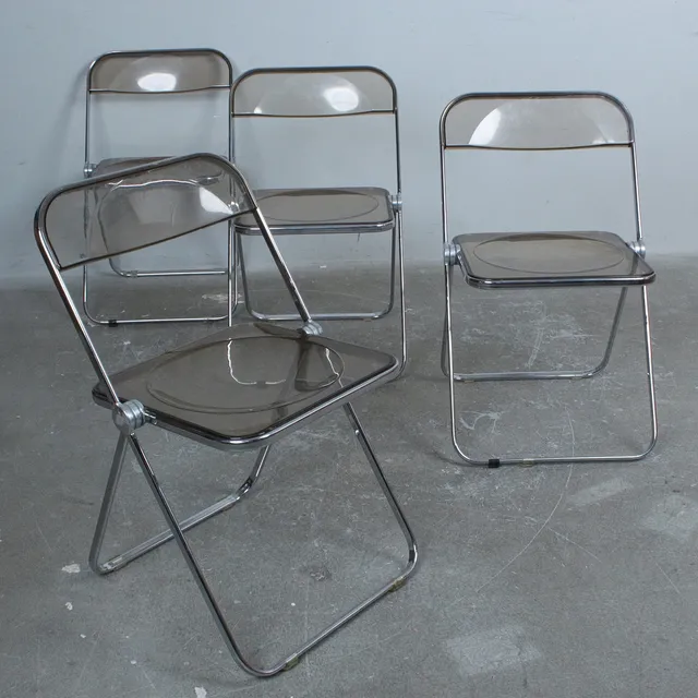 GIANCARLO PIRETTI. CASTELLI, Set Klappstühle / Stühle, Modell 'Plia', Stahl, Acrylglas, Entwurf 1967, Italien (4).