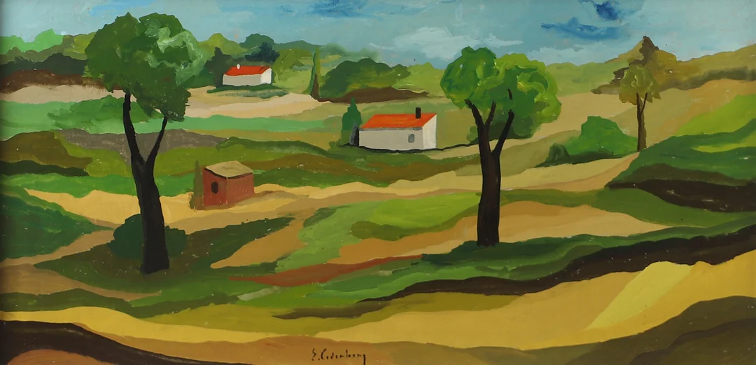 ERIC CEDERBERG. Landskap med hus, olja på pannå, signerad E. Cederberg. — Paintings — Helsingborgs Auktionskammare