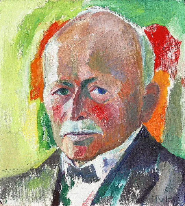 TORA VEGA HOLMSTRÖM (Åkarp 1880-1967 Lund). Porträtt av professor Hans Larsson, Lund, monogramsignerad TVH, olja på duk.